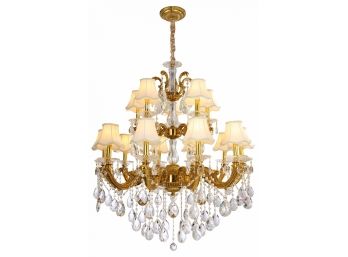 Three Tier Brass And Crystal Chandelier