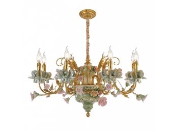 Porcelain And Brass Floral Chandelier