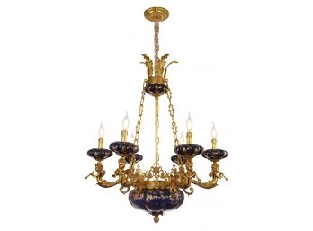 Louis XVI Style Cherub Chandelier With Regal Blue Design