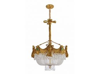 French Empire Style Basket Chandelier With Green Accents