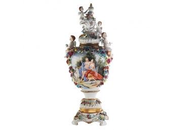 Elegant Rococo Porcelain Vase With 3D Flowers: A Hand-Painted Masterpiece