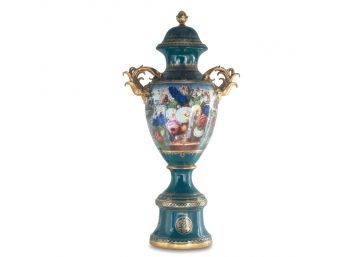 A Touch Of Class: Hand-Painted Green Porcelain Vase With Baroque Floral Motif