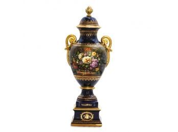 Hand-painted Porcelain Urn With Floral Motif
