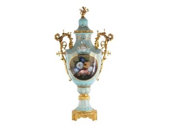 Hand-painted Porcelain Urn With Bronze Flowers