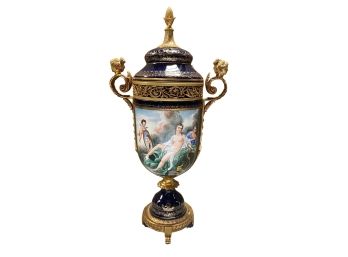 Exquisite Hand-painted Porcelain And Bronze Potpourri Jar With Rococo Mythological Motif