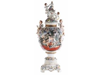 Elegant Rococo Porcelain Vase With 3D Flowers: A Hand-Painted Masterpiece