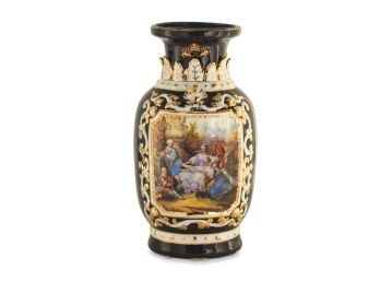 Rococo Style Hand-painted Motif Vase In Dark Blue