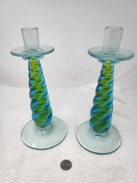 Glass Candle Sticks (set Of 2)