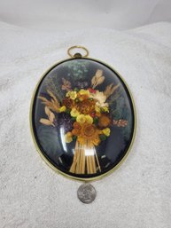 Vintage Cideart Oval Bubble Glass Framed Dried Flowers Belgium Wall Art