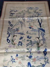 Antique Chinese Embroidery Panel Figures Landscape 19th Century