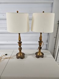 Pair Antique Wooden Table Lamp (2 Lamps_