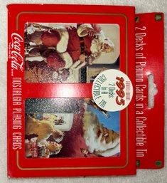 2 1995 Decks Of Collectible Coca Cola Cards In Collectors Tin, With 2 Mystery Card Decks