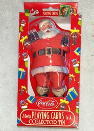 2 Decks Of Collectible Christmas Coca Cola Cards In Collectors Tin, With 2 Mystery Card Decks