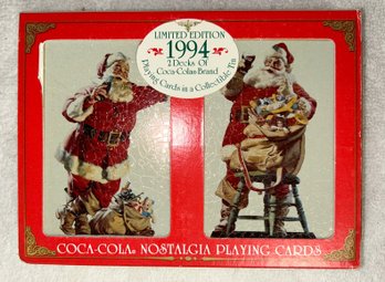 2 Decks Of Collectible Christmas Coca Cola Cards In Collectors Tin, With 2 Mystery Card Decks