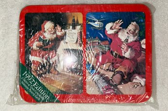 2 Decks Of Collectible Christmas Coca Cola Cards In Collectors Tin, With 2 Mystery Card Decks