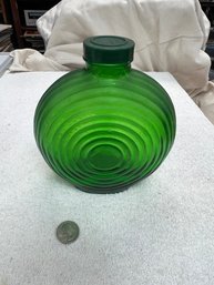 Vintage Hoosier Ribbed Disk Green Glass Refrigerator Bottle