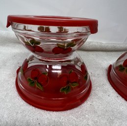 Vintage Cherry Glass Bowls With Lids