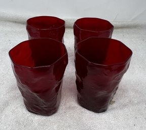 Set Of 4 Morgantown Seneca Driftwood Crinkle Rudy Glass Tumblers