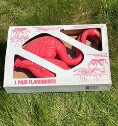 1 Pair Of Plastic Yard Flamingos In Box