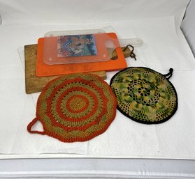 Crotchet Trivets And Cutting Board Lot