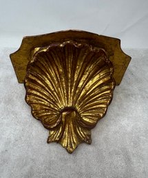 Vintage Hollywood Regency Era Gilt Wood Shelf With Sea Shell