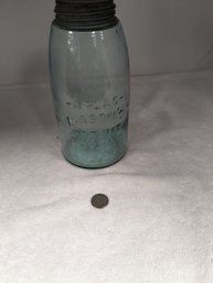 Vintage Rare 1858 9' MASON'S JAR, Marked PORT 18 Aquamarine Light Blue Canning Jar Marked Mason's Patent Nov.