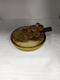 Large Vintage Yellow / Amber Lucite Acrylic Grape Cluster On Drift Wood Branch