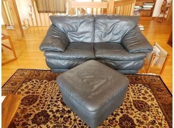 Italian Faux Leather Love Seat W/Ottoman