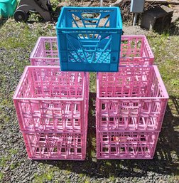 Sterilite Stackable Storage Crates - 8 Pink And 1 Green - Local Pick-up Only