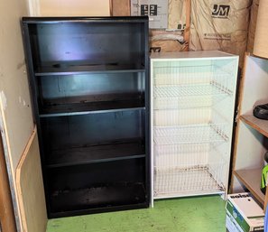 Shelves: Black Metal Shelf And White Shelf With Wire Basket Drawers