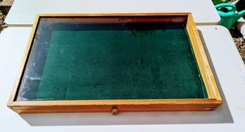 Glass Top Display Case Green Velvet With Brass Hasp To Lock