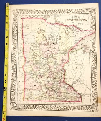 1871 County Map Of Minnesota, Hand Colored, Drawn By W. H. Gamble Published By S. Augustus Mitchell
