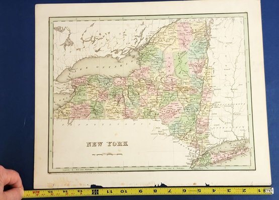 1838 County Map Of New York State, Hand Colored By G. W. Boynton And Published By T. G. Bradford