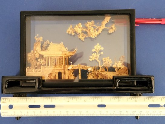 1940s Chinese San You Diorama. Hand Carved Out Of Cork Miniature Architectural Scene Nice!