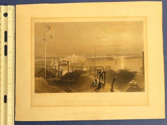 1839 W. H. Bartlett Engraving, Hand Colored 'view Of Boston From Dorchester Heights' Revolutionary War