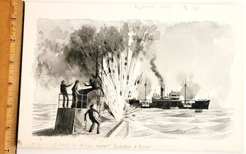 George Tuckwell's Fighting Submarines For Published Book 'Fighting Ships' Original Illustration Art