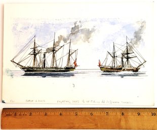 George Tuckwell's Original Illustration Art Of The HMS Rattler And Alecto Detailed Drawings