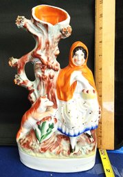 Little Red Riding Hood Staffordshire Spill Vase Early, Circa 1840-1850, Flat Back, Vibrant Colors.