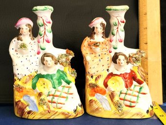Circa 1860 A Near Pair Of Lad And Lassie Spill Vase From The Woolworth Estate Nice Condition