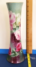 Hand Painted Rose Decorated Trumpet Vase 11 Inches With The Incised Mark 1763