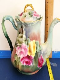 Limoges Marked Hand Painted Rose Decorated Coffee Pot With Gold Gilding- Exquisite Roses, Vines