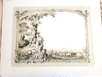 Vintage Calligraphy Paper Sheet With Engraved Image And Space For Calligraphy. Highlighting Farming.