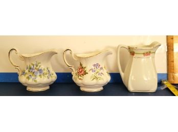 3 Creamers (Small) Paragon English Flowers Pattern And One Occupied Japan With Hairline