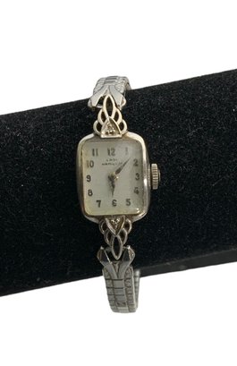 Vintage 14K Gold Lady Hamilton Womens Mechanical Wrist Watch On Speidel Bracelet Running