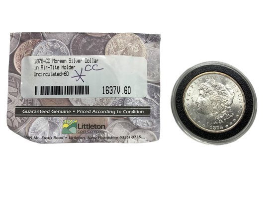 1878 Morgan Silver Dollar CC Carson City Mint Uncirculated 60 In Air Tite Holder Littleton Coin Co