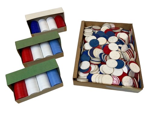 Large Lot Of Vintage Poker Chips Plastic And Cardboard Eagle Spade Design