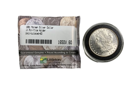 1881 Morgan Silver Dollar Uncirculated Littleton Coin Company Air Tite Holder