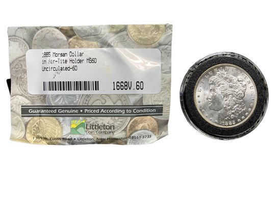 1885 Morgan Silver Dollar Uncirculated 60 Air Tite Holder Littleton Coin Company