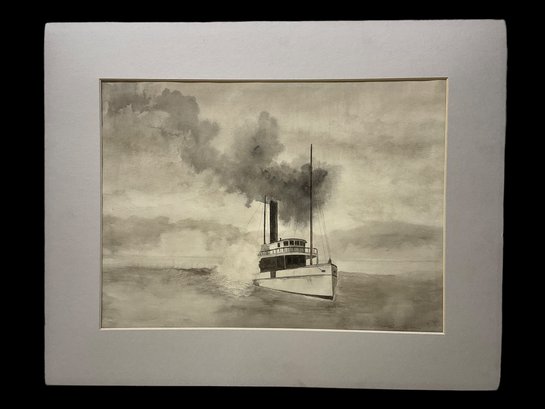 Pencil And Watercolor Steamboat Painting By Ted Tysver