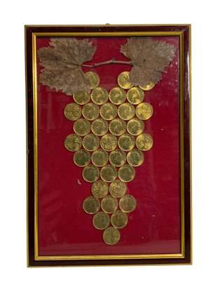 Folk Art Assemblage With Vintage Italian 200 Lire 1993  Coins Grape Bunch